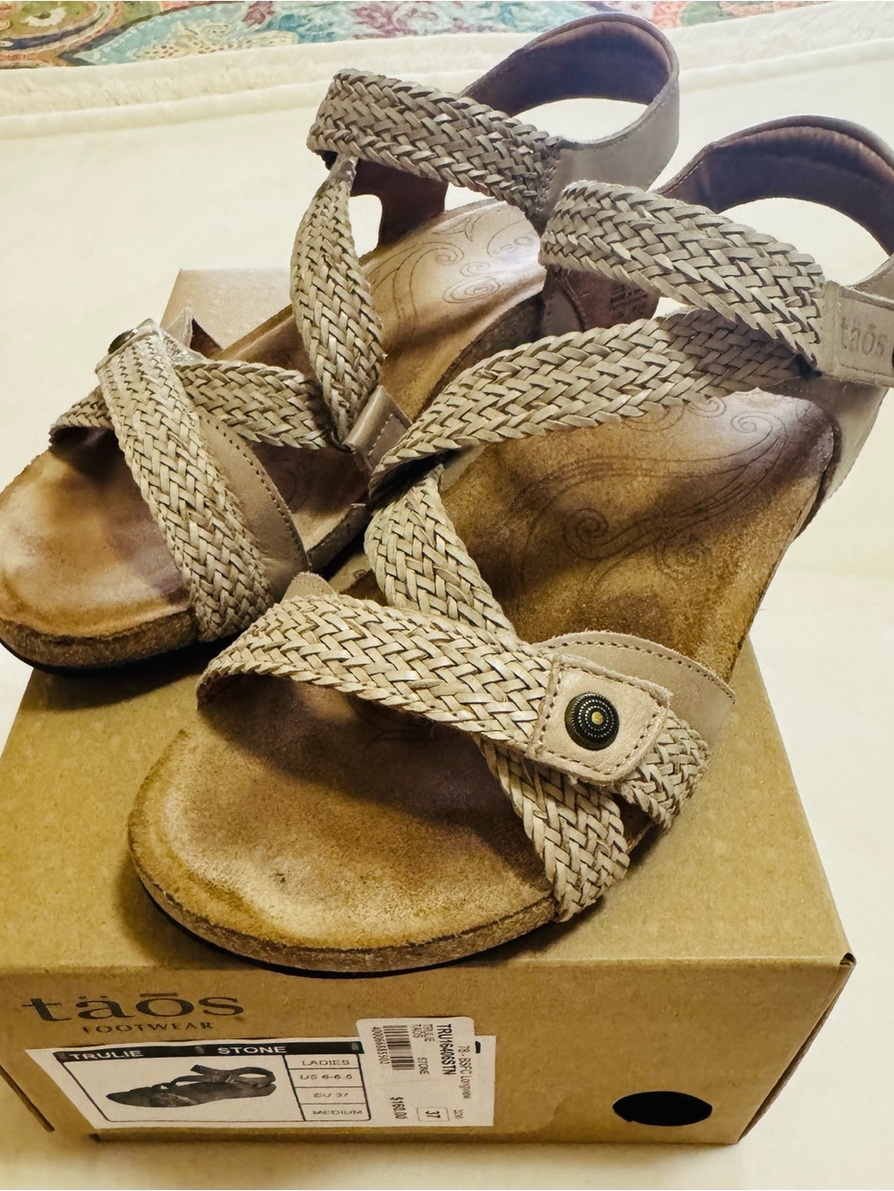 Taos Footwear Stone Braided Strap Sandals in Neutral Taupe